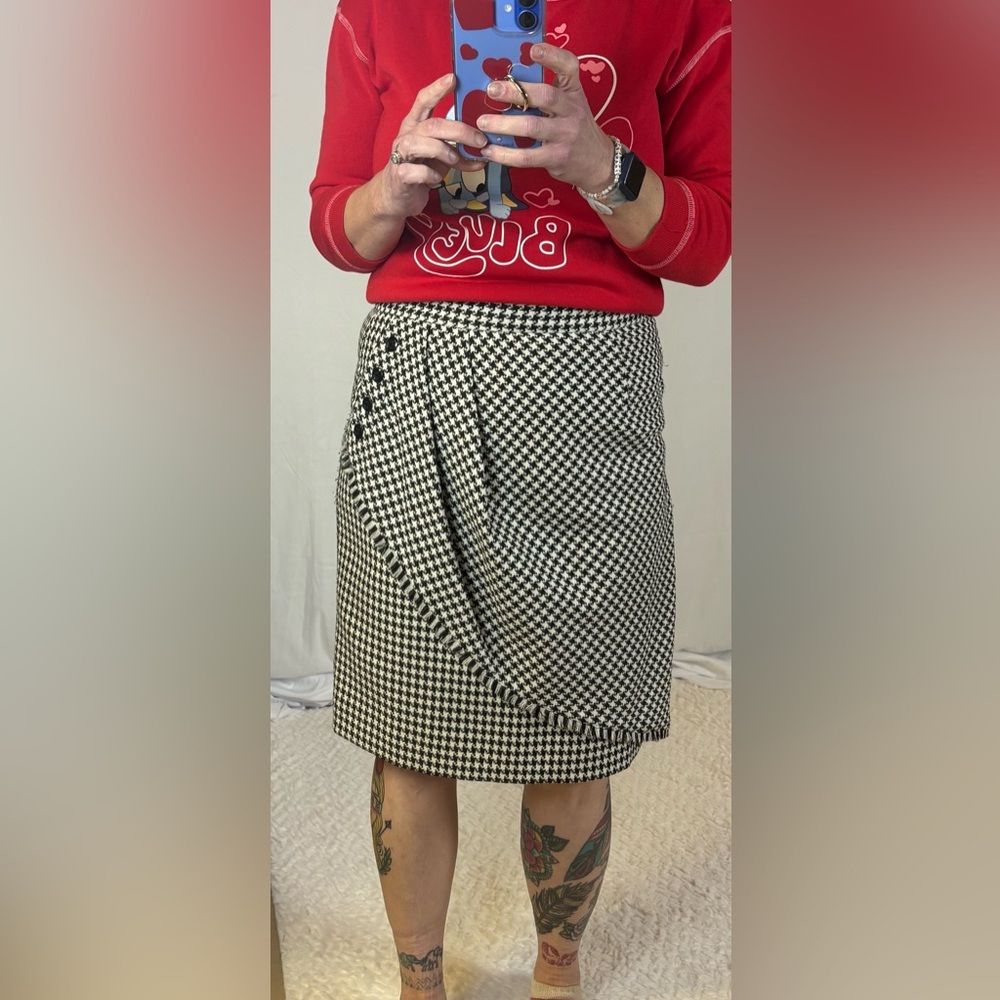 Classic Houndstooth Faux Wrap Skirt